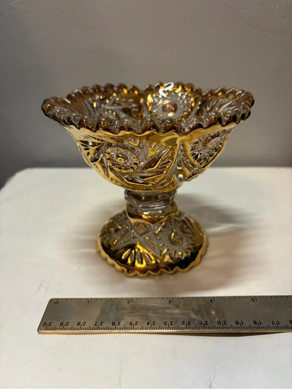 Vintage Imperial Glass Hand Painted Gold Pedestal Compote Candy Dish